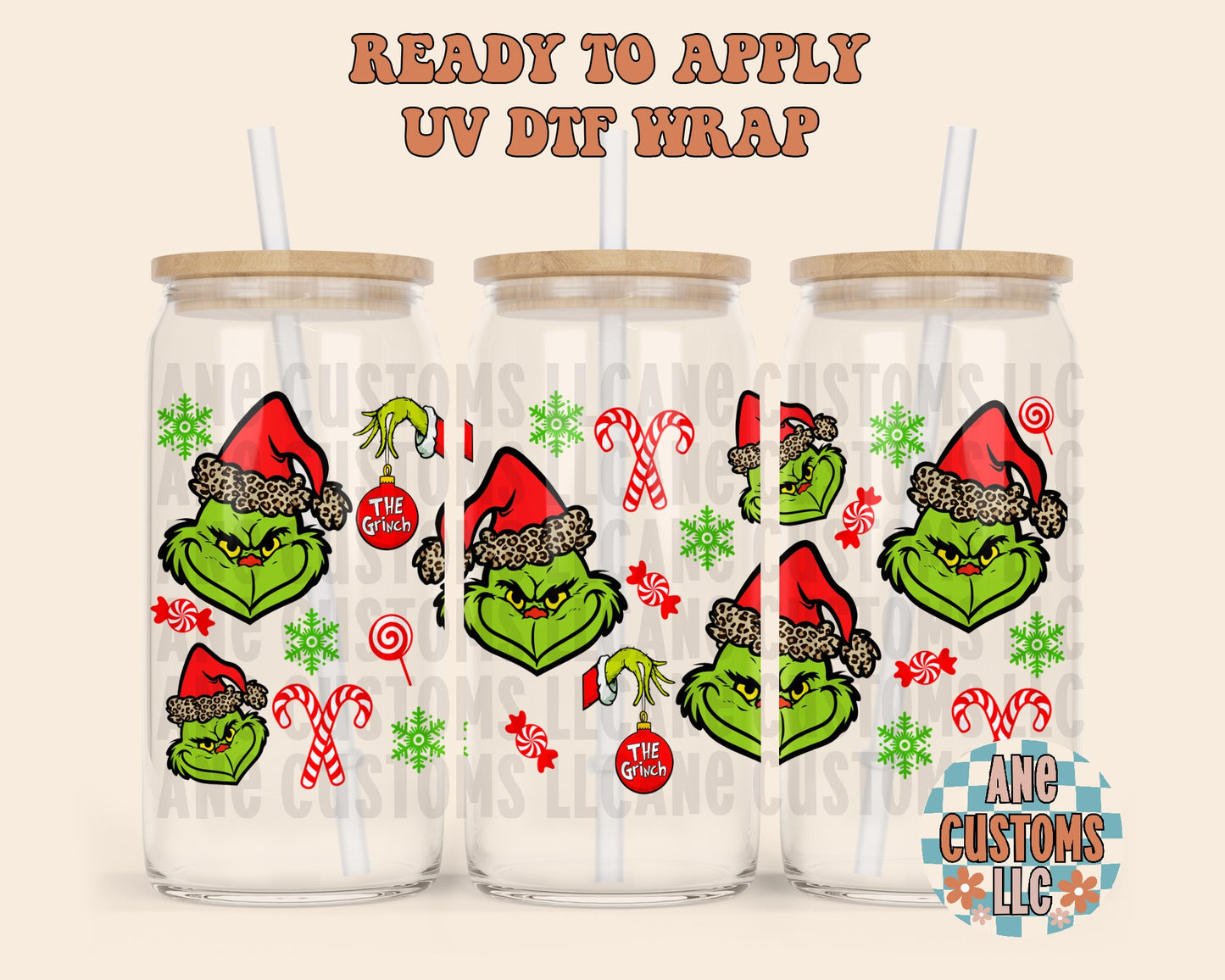 Green guy and candy canes UVDTF
