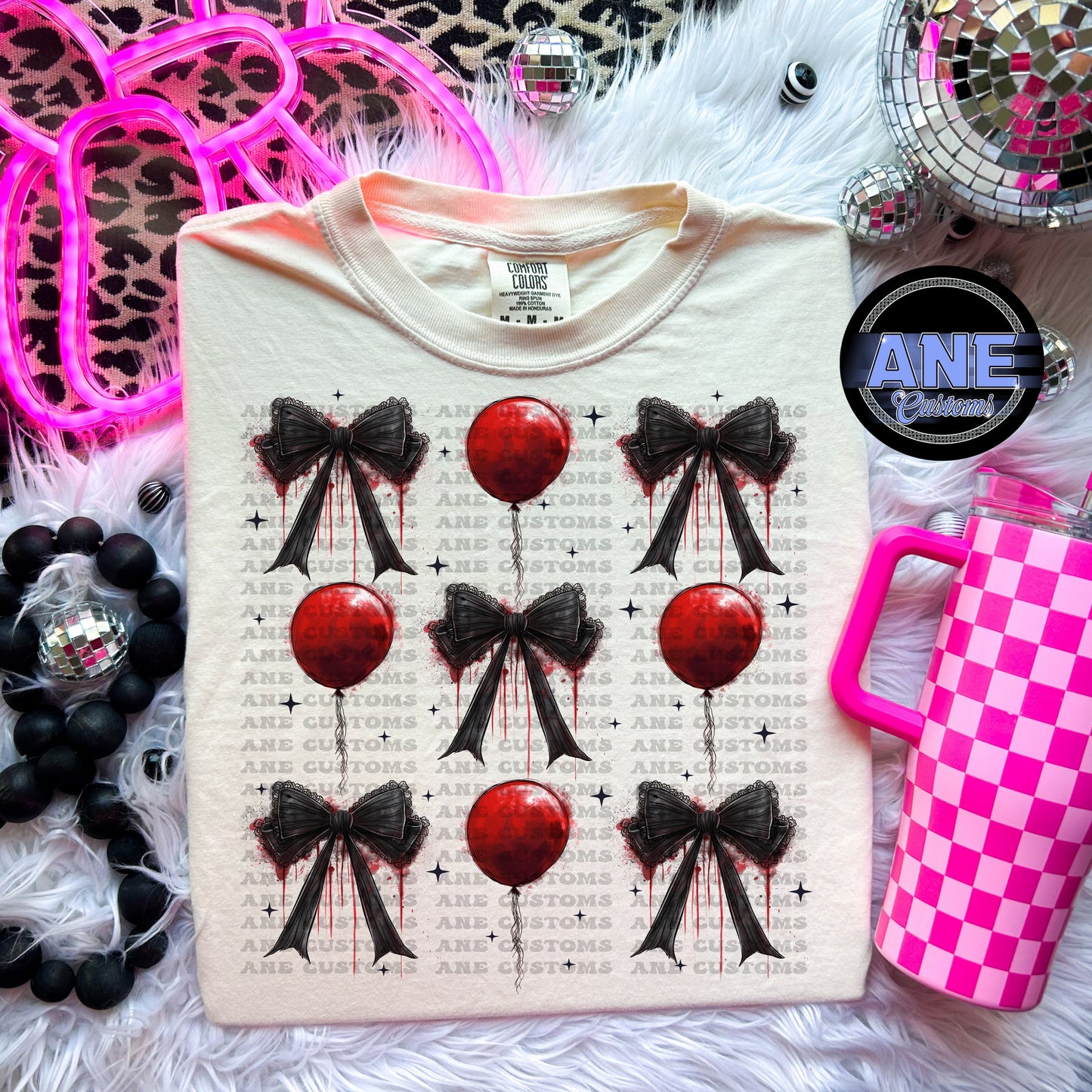 Black bows and balloons