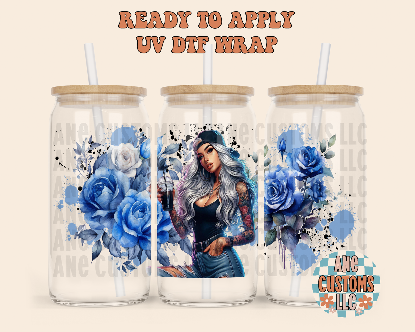 Blue flowers coffee UVDTF WRAP