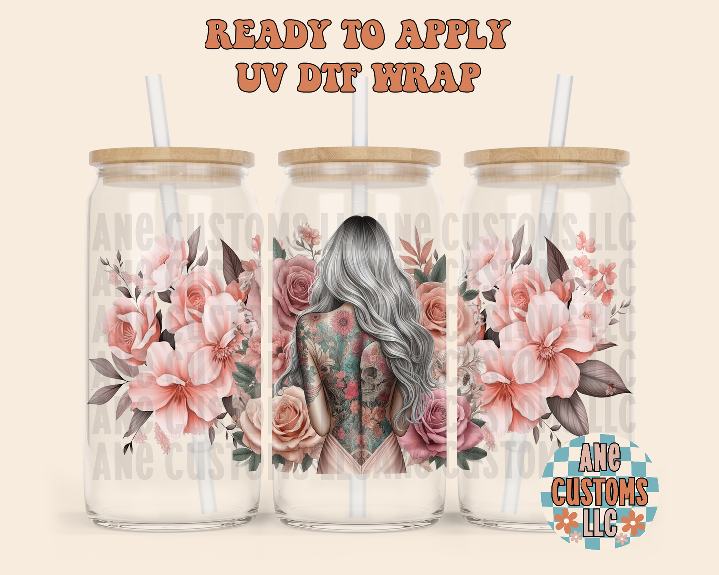 Pink & gray flowers UVDTF WRAP