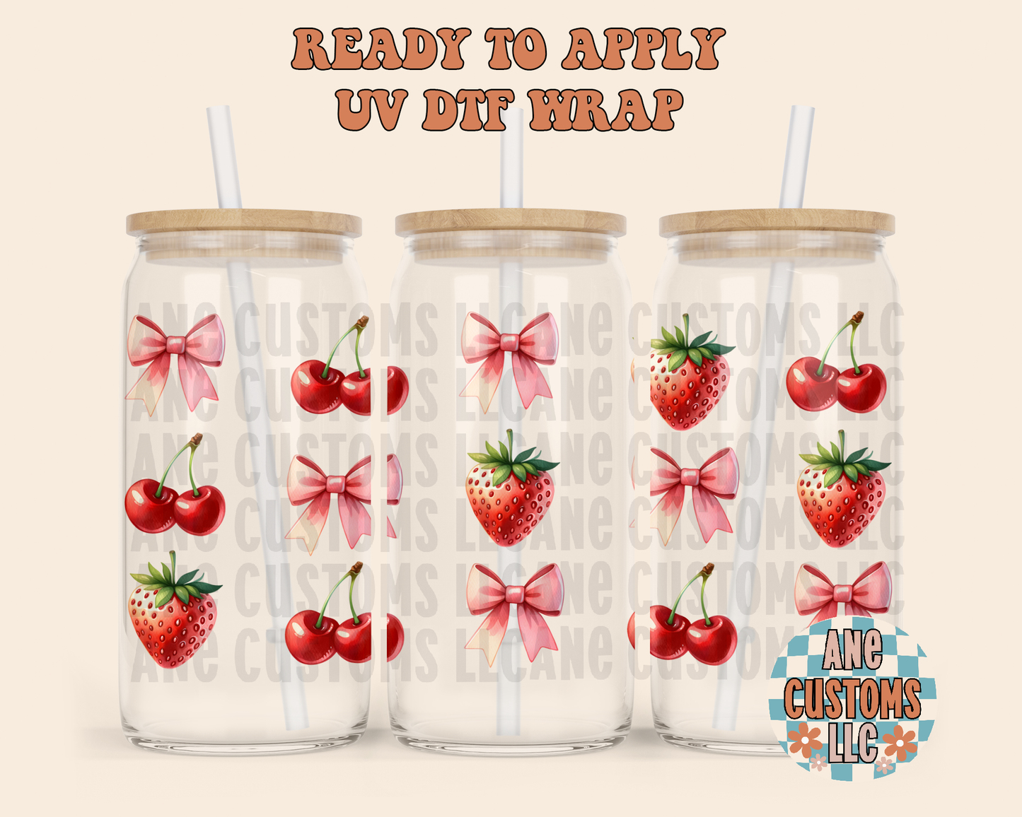 Bows & strawberry UVDTF WRAP