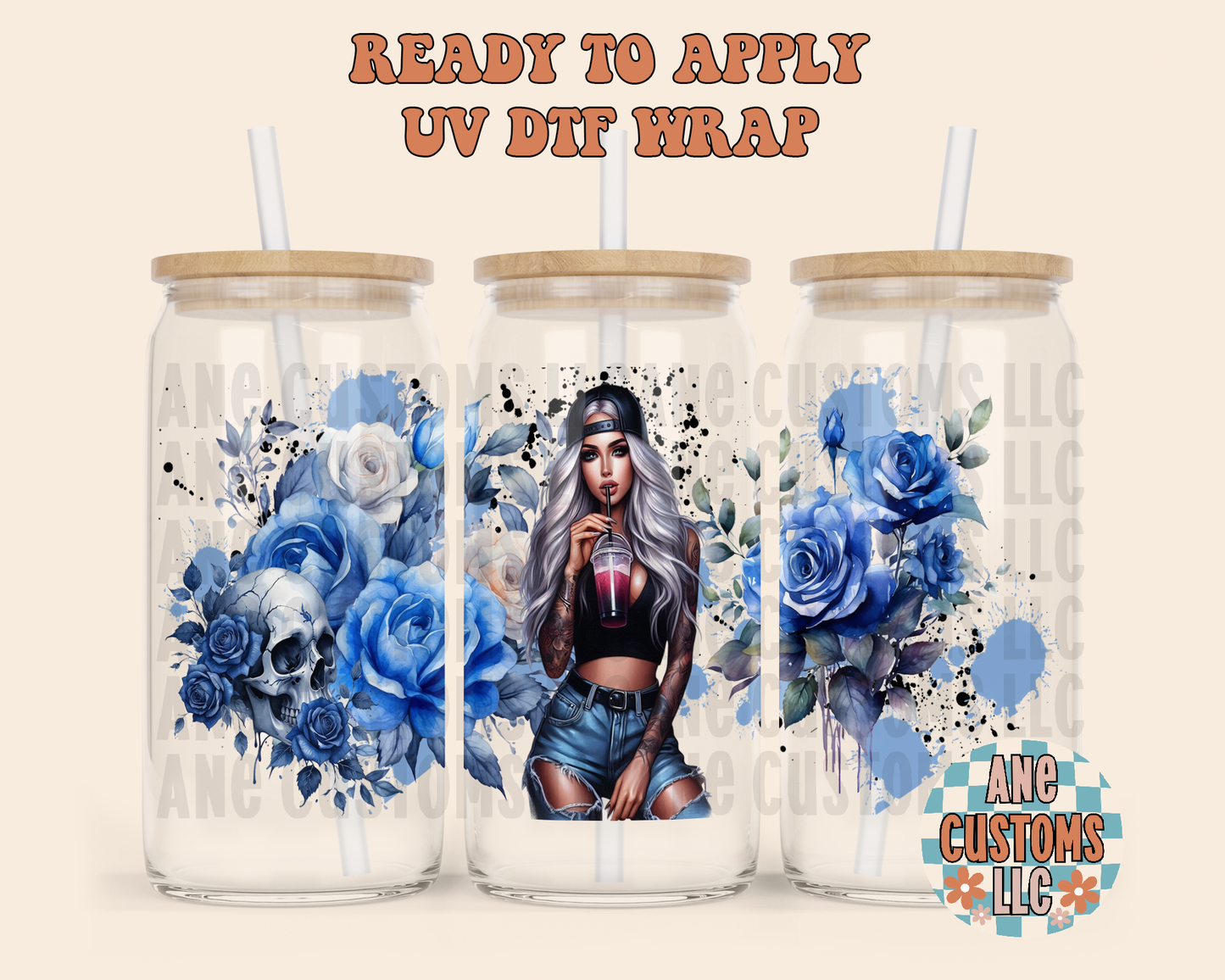 Blue flowers UVDTF WRAP