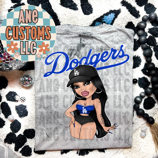 Blue chicana girl while outline