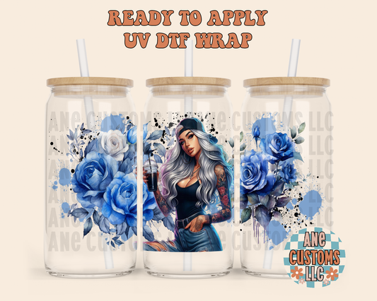 Blue flowers coffee UVDTF WRAP