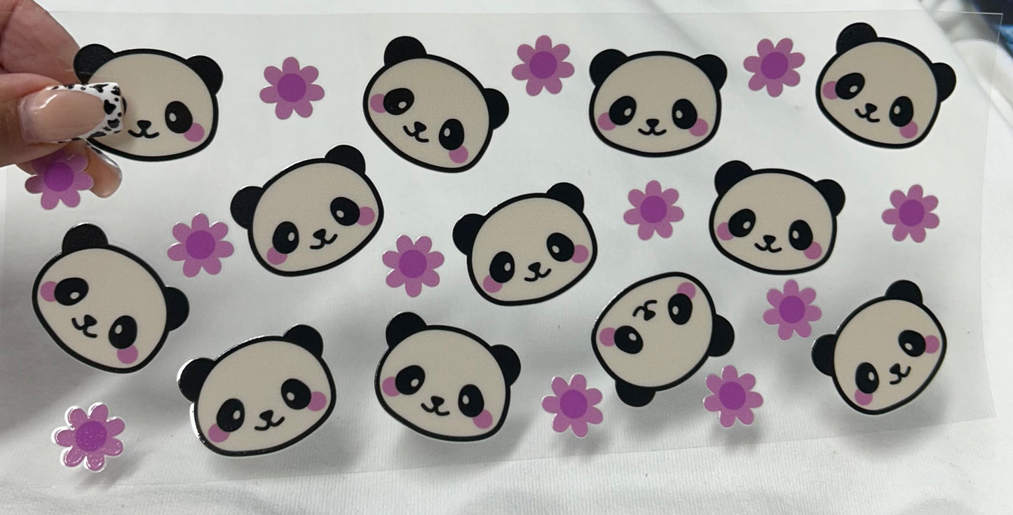 Pandas and flowers UVDTF WRAP