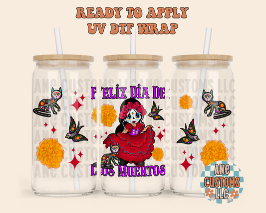 Feliz día de los muertos (purple letters) UVDTF WRAP