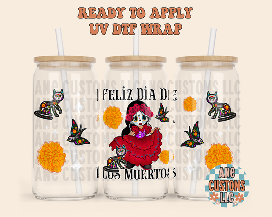 Feliz día de los muertos (black letters) UVDTF WRAP