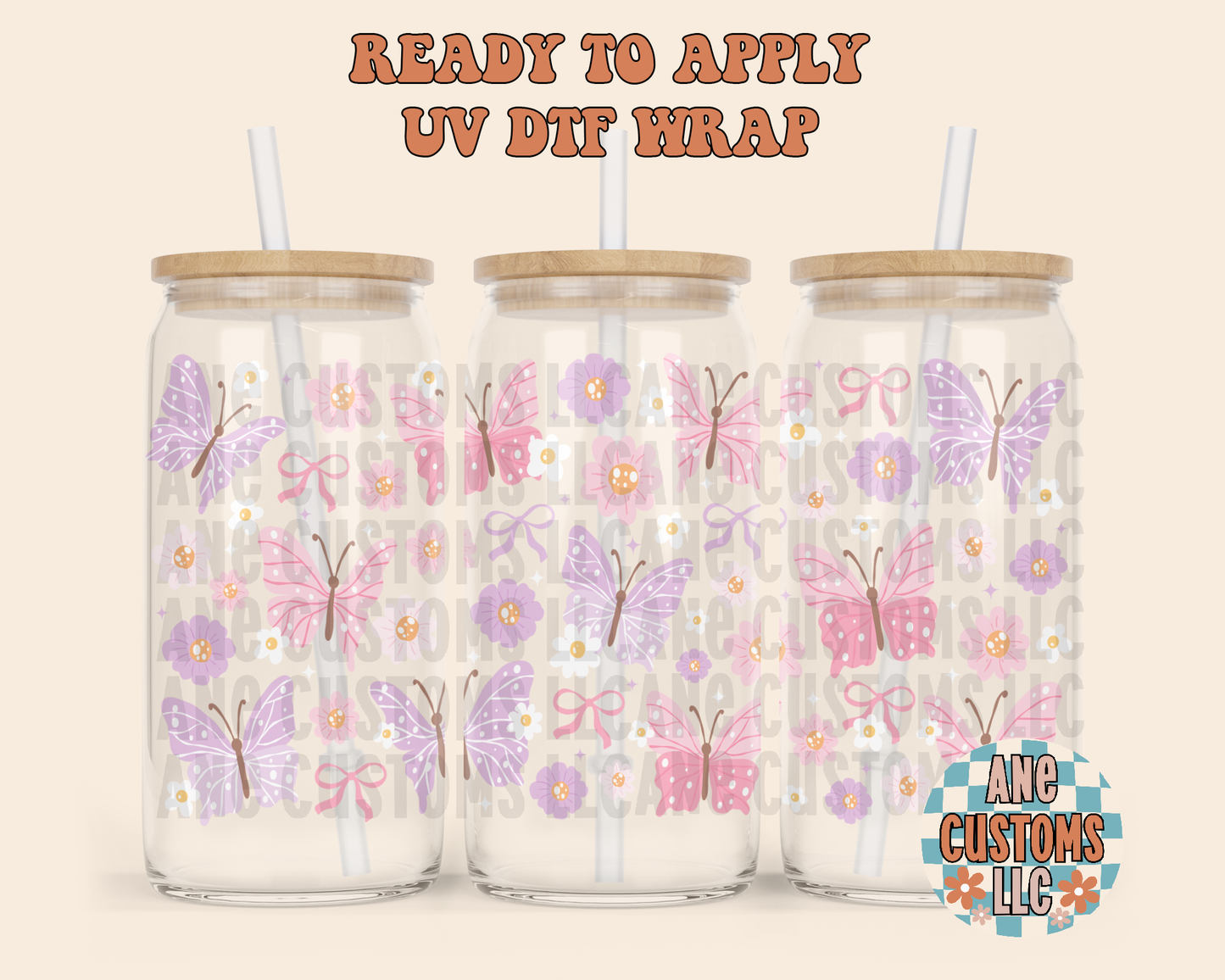 Pink butterfly UVDTF WRAP