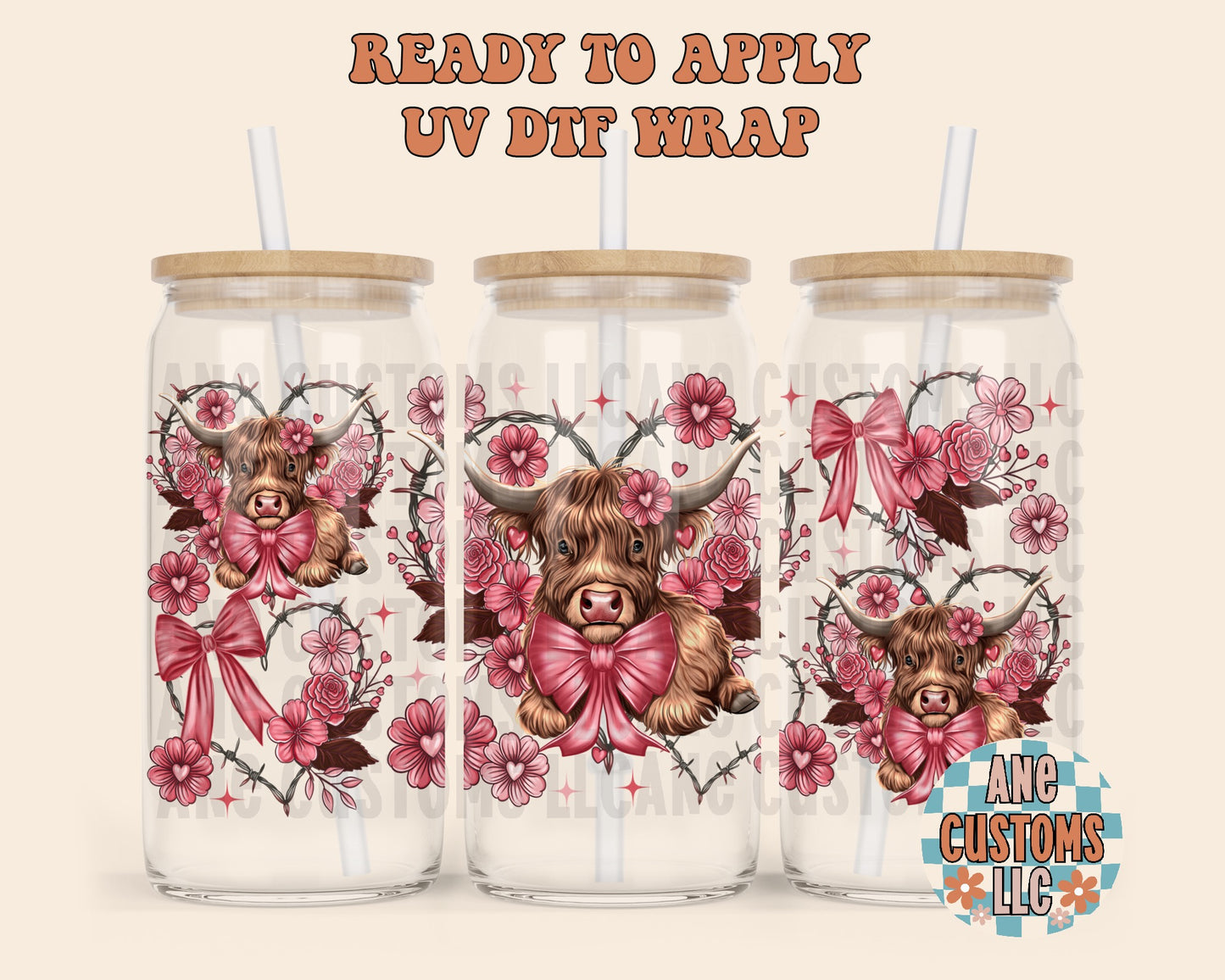 Highland cow heart UVDTF