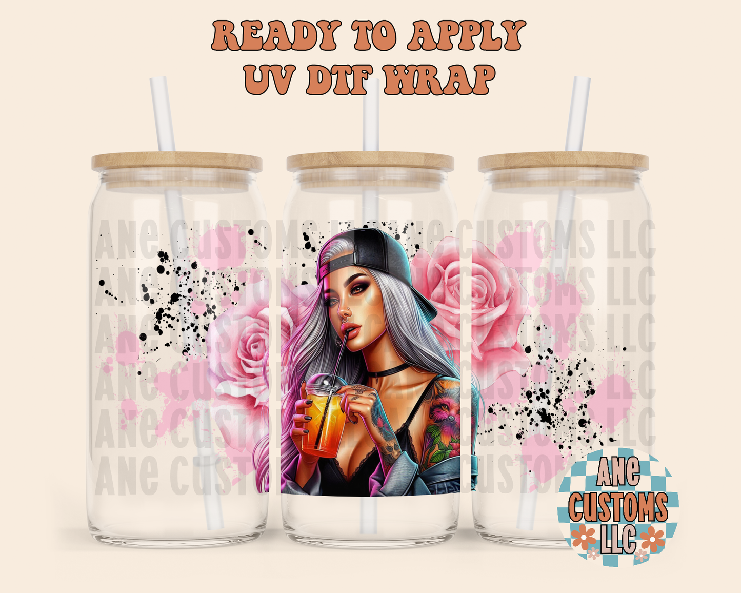 Pink flowers UVDTF WRAP