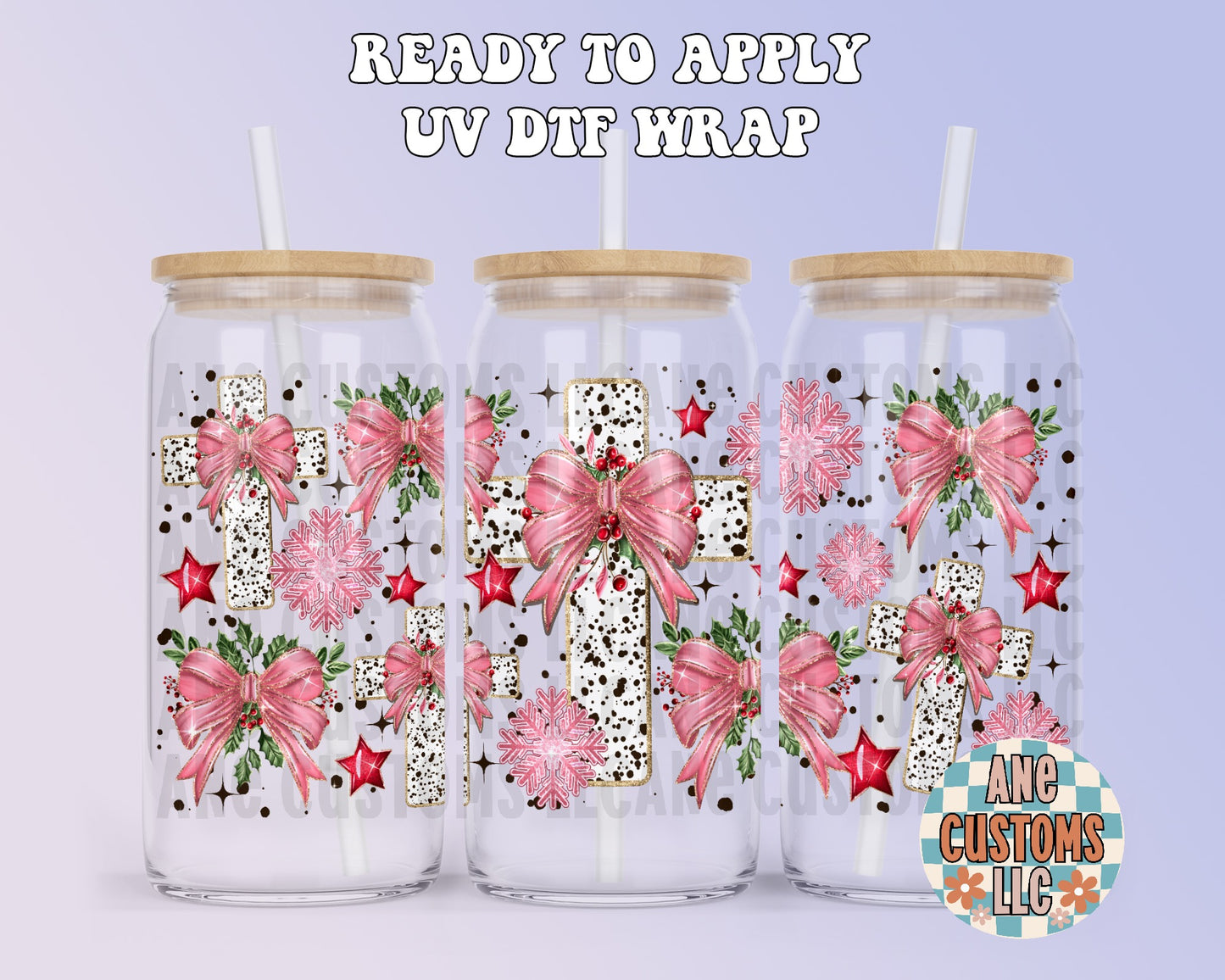 Pink bow & cross UVDTF WRAP