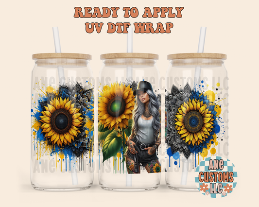 Sunflower girl blue UVDTF WRAP