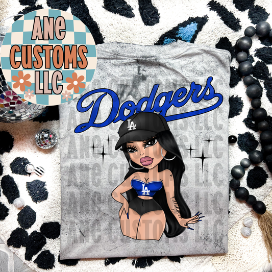 Blue chicana girl black outline